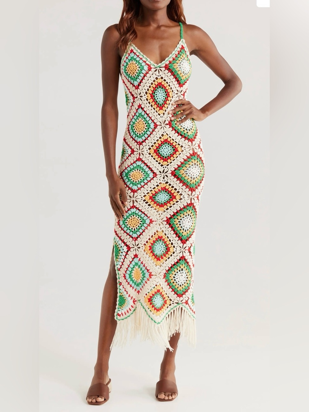 Elan Crochet Maxi coverup dress in Cream Multicolor